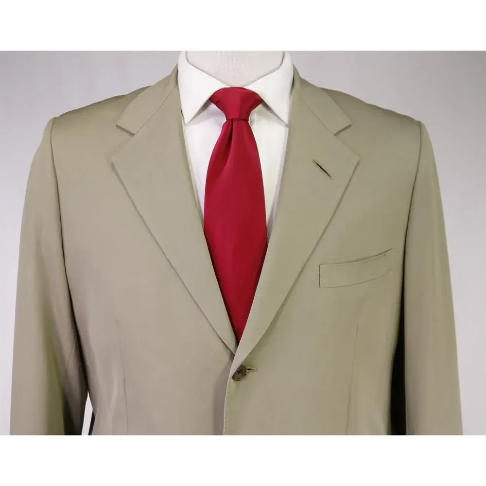 Edgar Pomeroy Bespoke Light Olive Wool Handmade Suit 38S